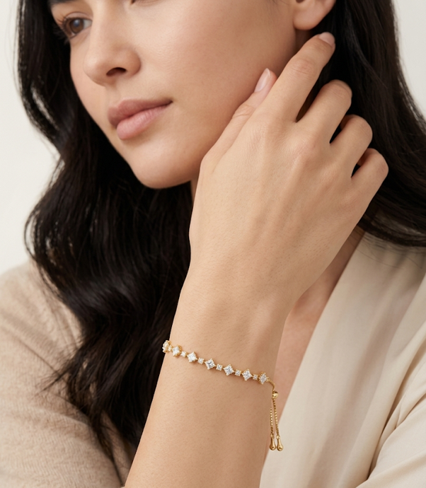 Anti Tarnish 18K Gold Plated  The Stella Diamond-Shape Adjustable Bolo Bracelet for Women