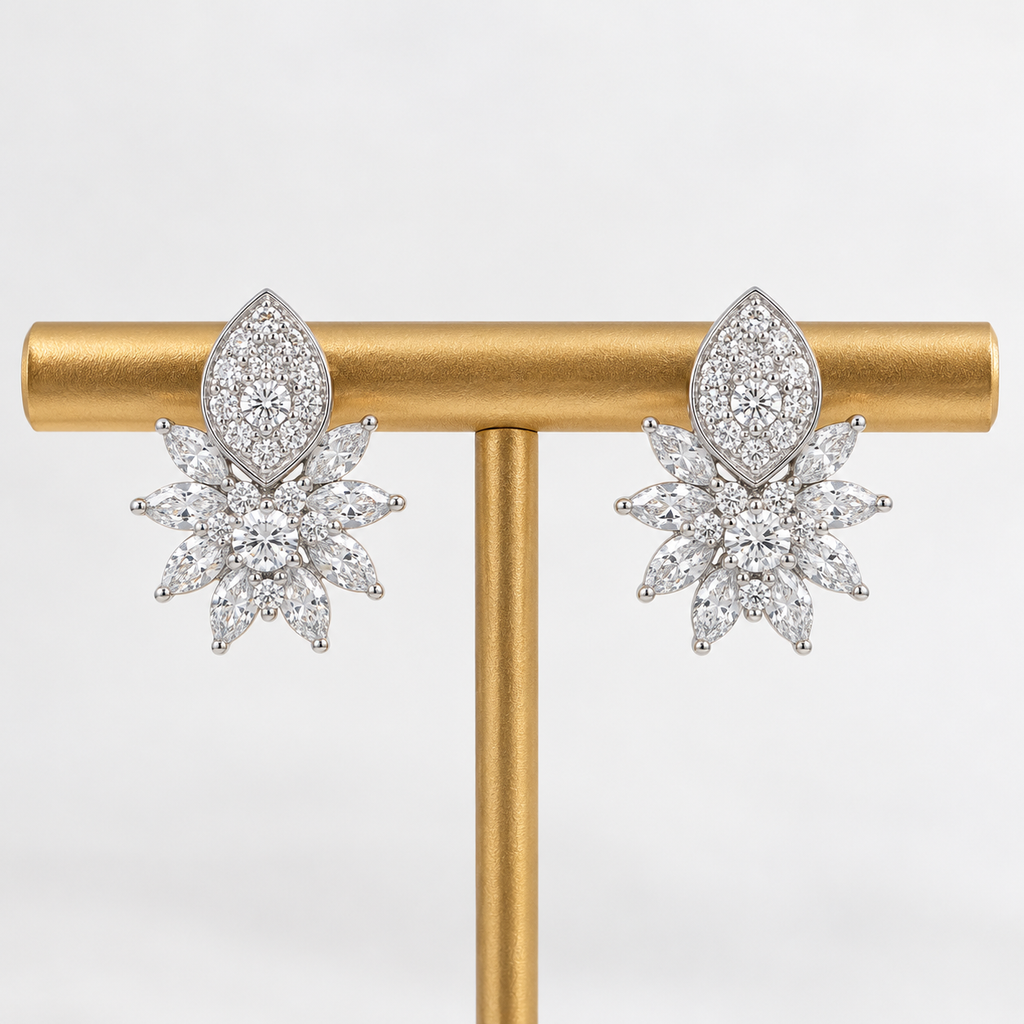Silver Floral Cluster Stud Earrings