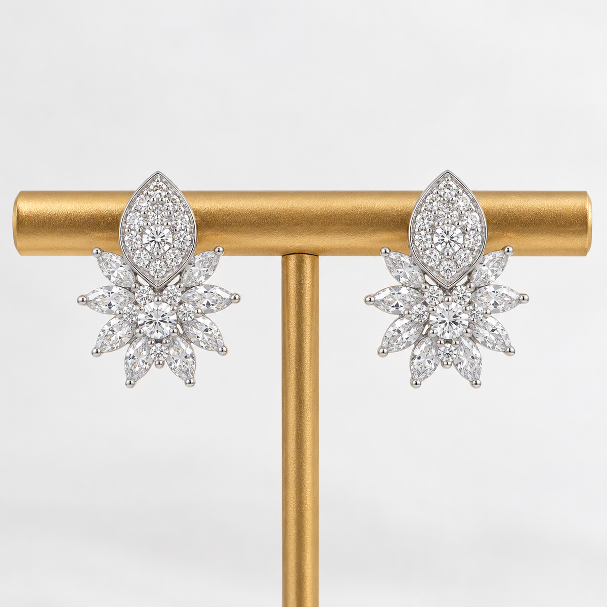 Silver Floral Cluster Stud Earrings