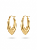 Tapered teardrop-shaped gold-plated hoop earrings.