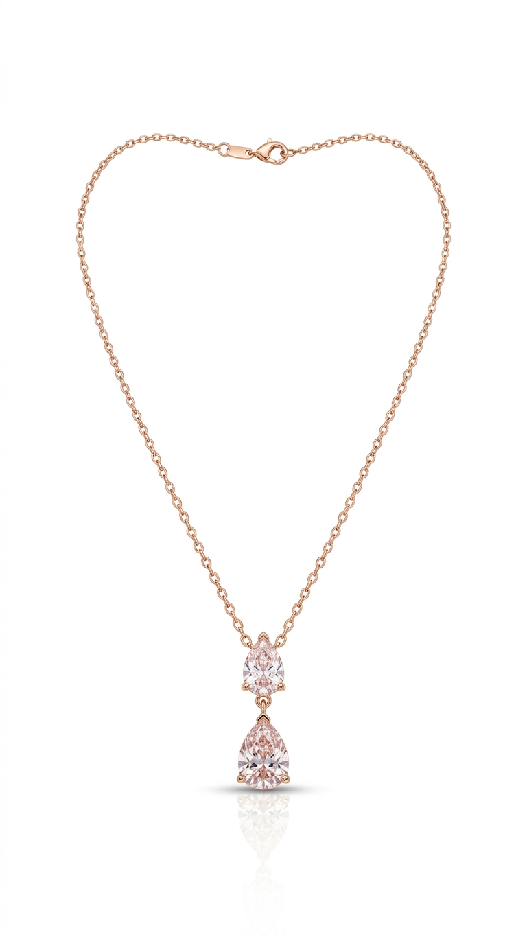 Aura Double Pear Drop Necklace 18K gold plated worn on model