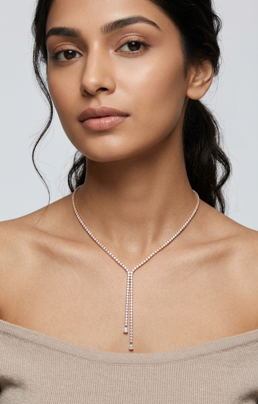 Celeste Diamond Lariat Tennis Necklace 18K gold plated with CZ stones