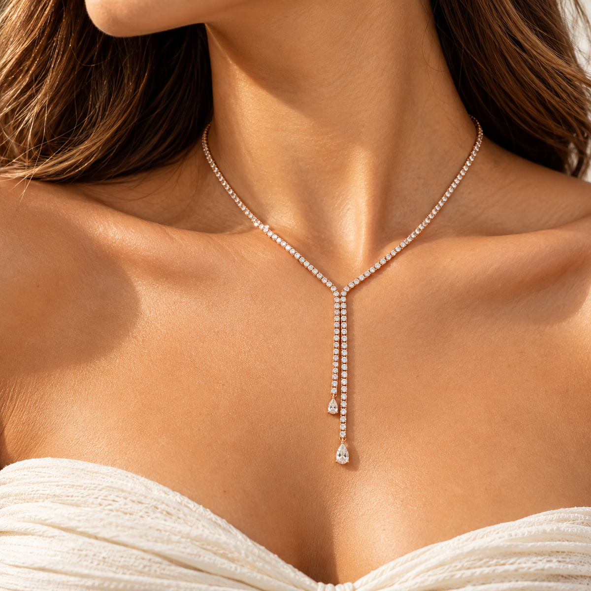The Celeste Lariat Tennis Necklace