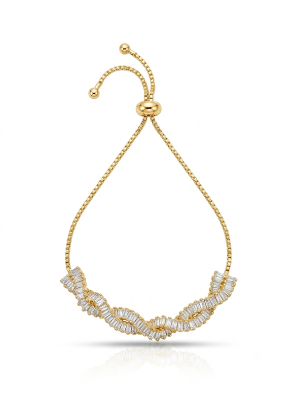 Anti Tarnish 18K Gold Plated  The Gold Twisted Baguette Ribbon Adjustable Bracelet for Women