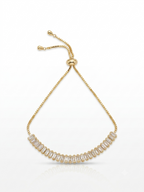 Anti Tarnish 18K Gold Plated Lineage Baguette Tennis Adjustable Bracelet for Women