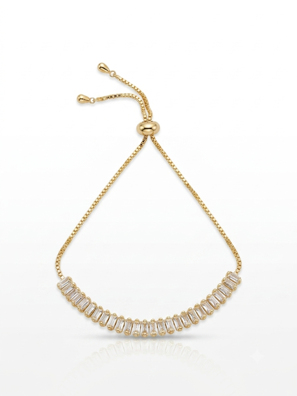 Anti Tarnish 18K Gold Plated Lineage Baguette Tennis Adjustable Bracelet for Women