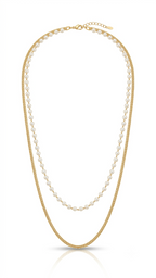 Luminous Pearl and Textured Gold Layered Necklace 18K gold plated