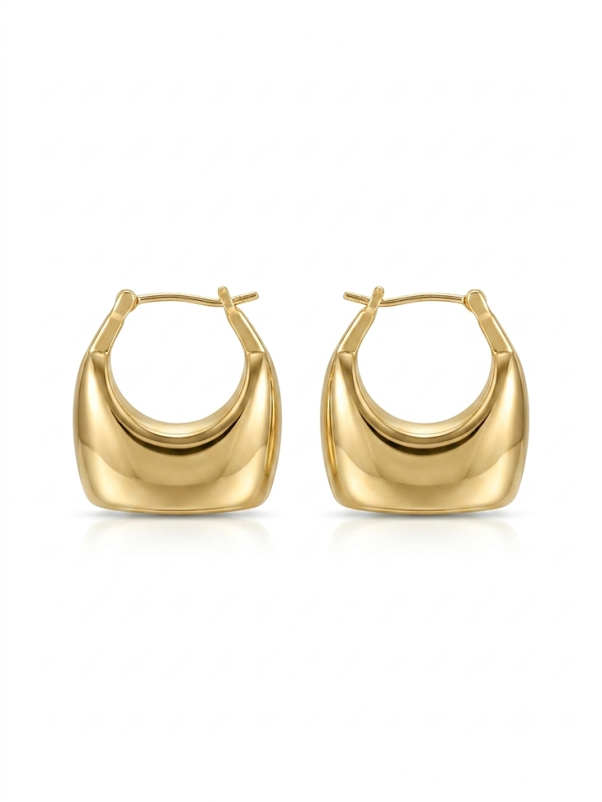 Anti Tarnish 18K Gold Plated The Sculpted U-Hoop Earrings for Women
