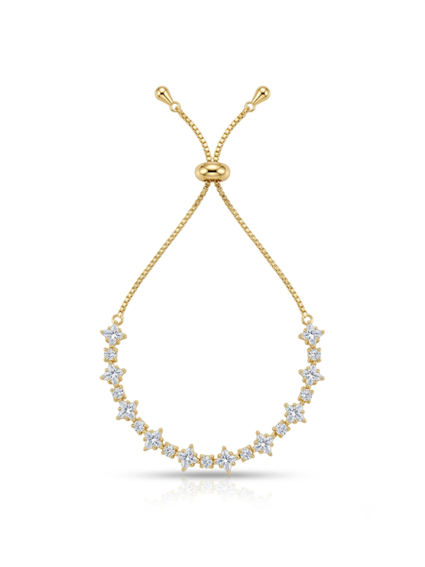 Anti Tarnish 18K Gold Plated  The Stella Diamond-Shape Adjustable Bolo Bracelet for Women