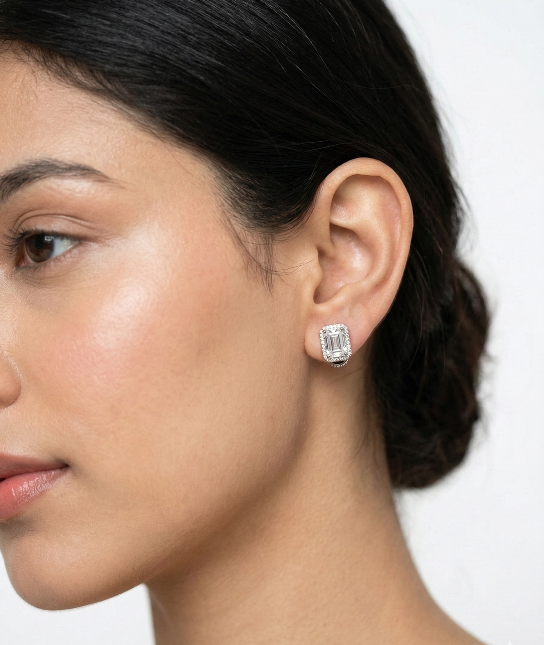 The Emerald-Cut Halo Studs