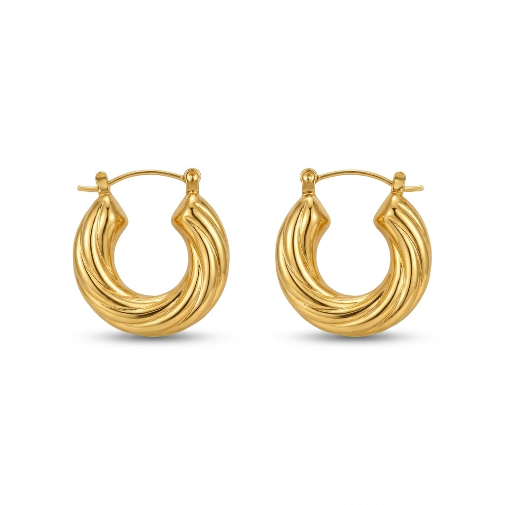 Athena Twisted Croissant Hoops - 18K Gold Plated