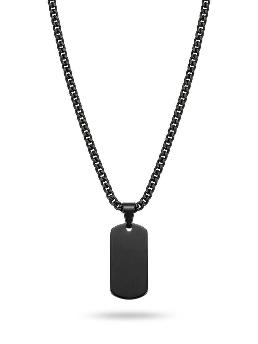 Anti-tarnish matte black stealth tag pendant necklace for men.