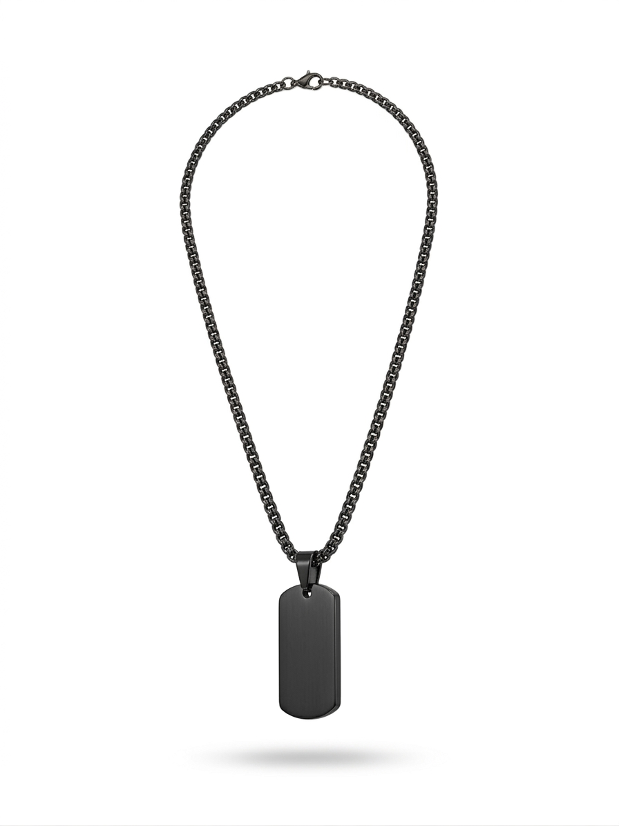 Anti-tarnish matte black stealth tag pendant necklace for men.