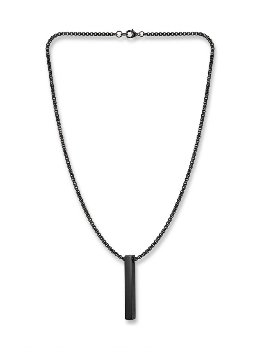 matte black vertical bar pendant necklace for men