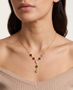 Multi-Color Gemstone Heart Y-Necklace - 18K Gold Plated