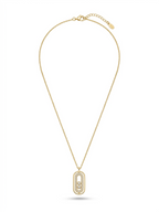 Anti-tarnish 18K gold-plated moving crystal oval pendant necklace.
