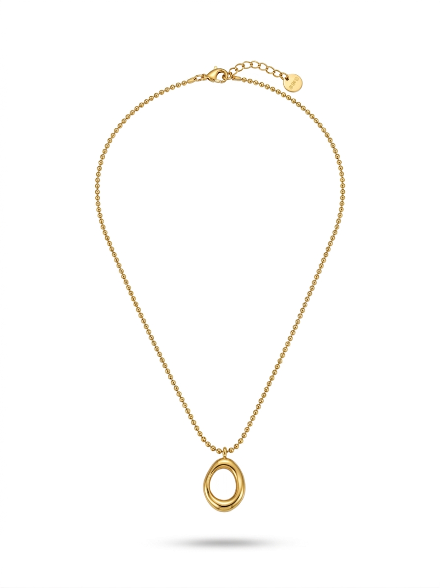  Anti-tarnish 18K gold-plated open oval pendant necklace.