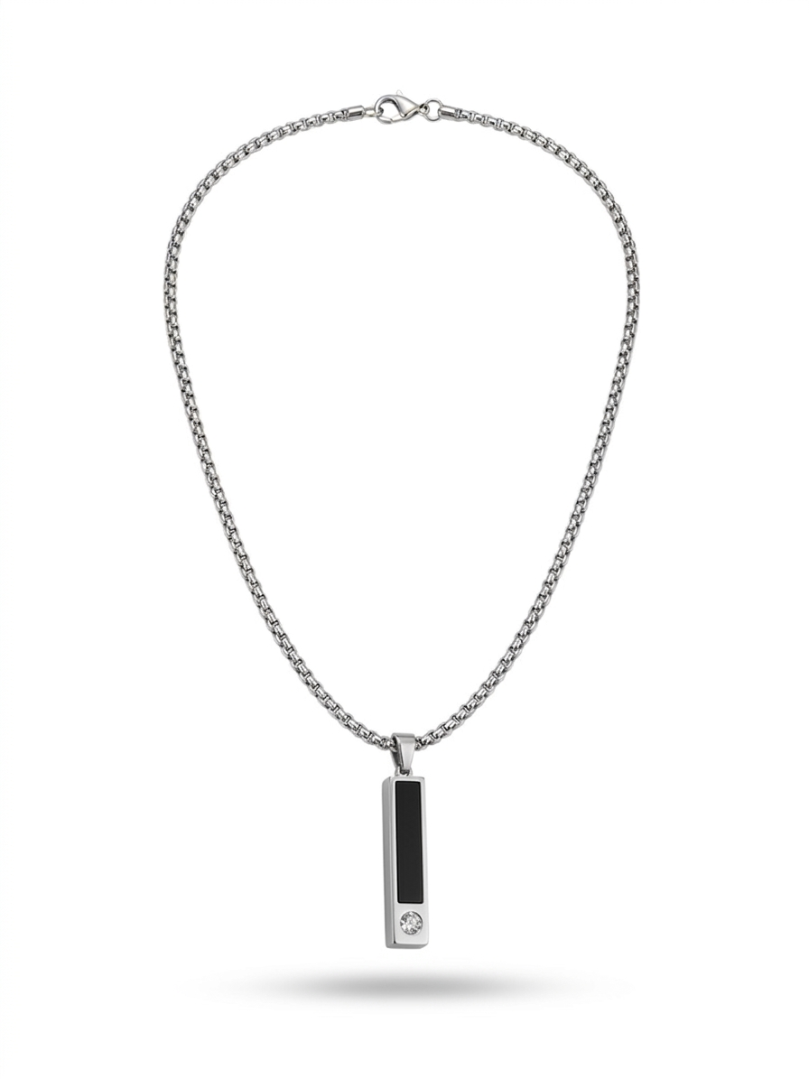 silver crystal-accented onyx bar pendant necklace for men.