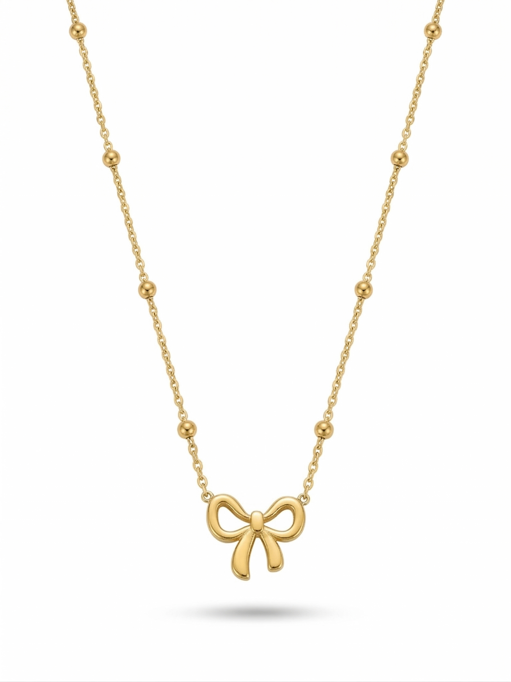 Graceful Ribbon Bow Beaded Necklace - 18K Gold Plated
