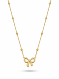 Graceful Ribbon Bow Beaded Necklace - 18K Gold Plated