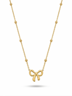 Graceful Ribbon Bow Beaded Necklace - 18K Gold Plated