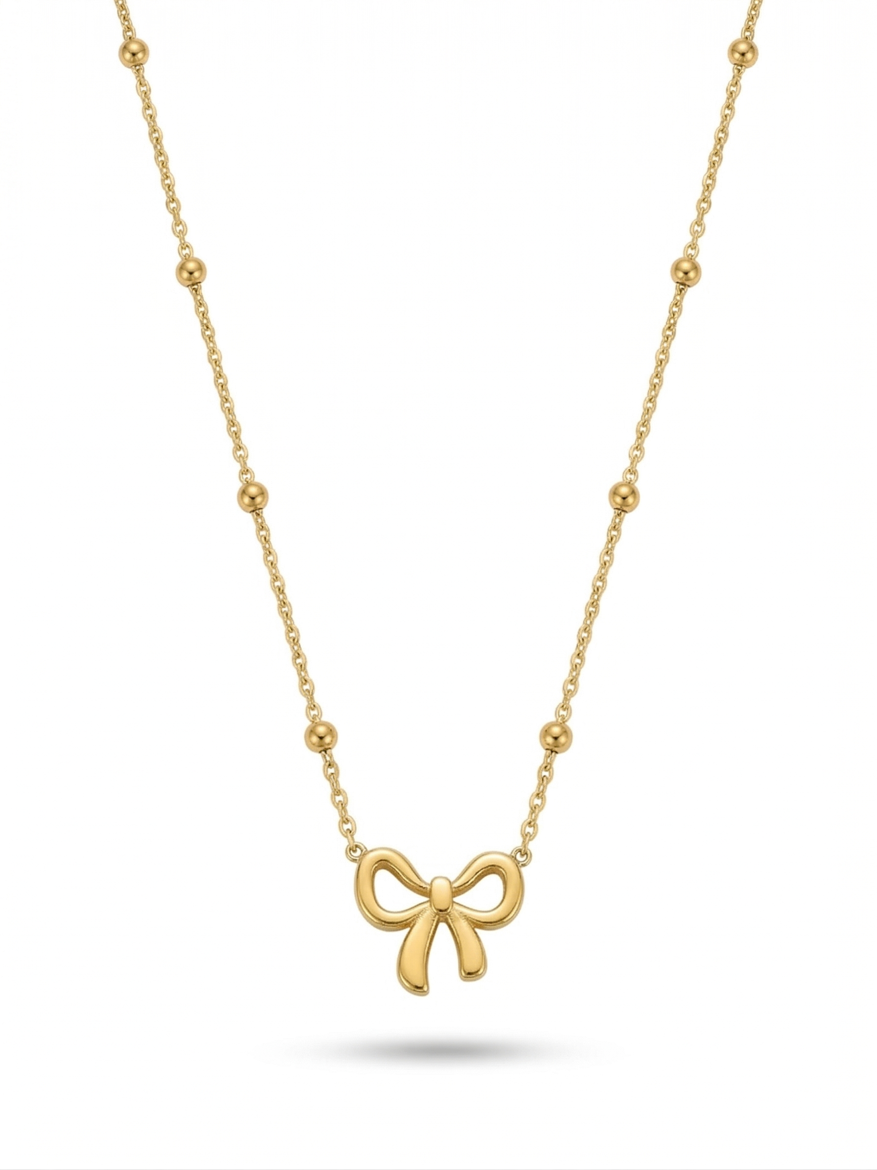 Graceful Ribbon Bow Beaded Necklace - 18K Gold Plated
