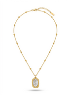 Anti-tarnish 18K gold-plated vintage rose medallion satellite necklace.